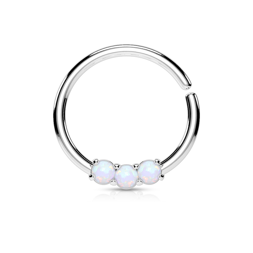 Šperky4U Piercing do nosu/ucha kruh s bílými opály - N01168-W