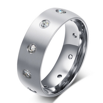 Šperky4U Dámský ocelový prsten se zirkony, šíře 8 mm - velikost 52 - OPR0063-D-52