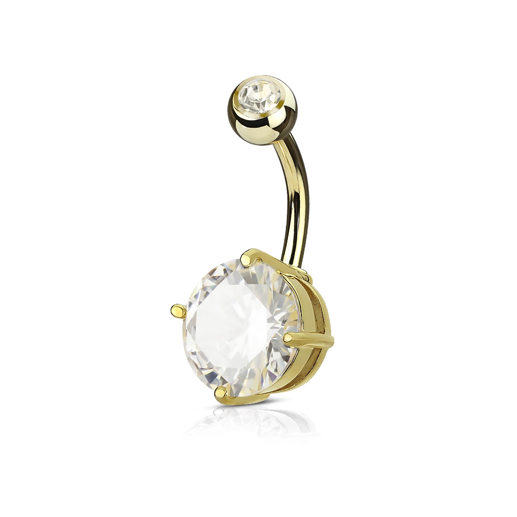 Šperky4U Zlacený piercing do pupíku, čirý kámen 10 mm - WP01029-GDC