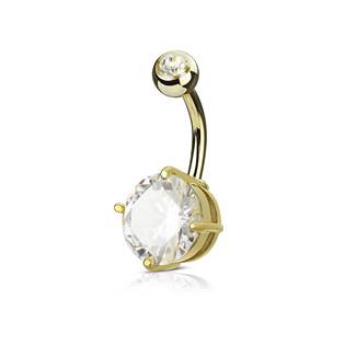 Zlacený piercing do pupíku, čirý kámen 10 mm