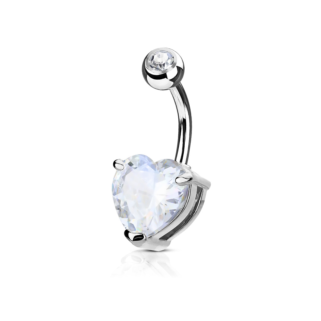 Šperky4U Piercing do pupíku srdce, čirý kámen 10 mm - WP01043-C