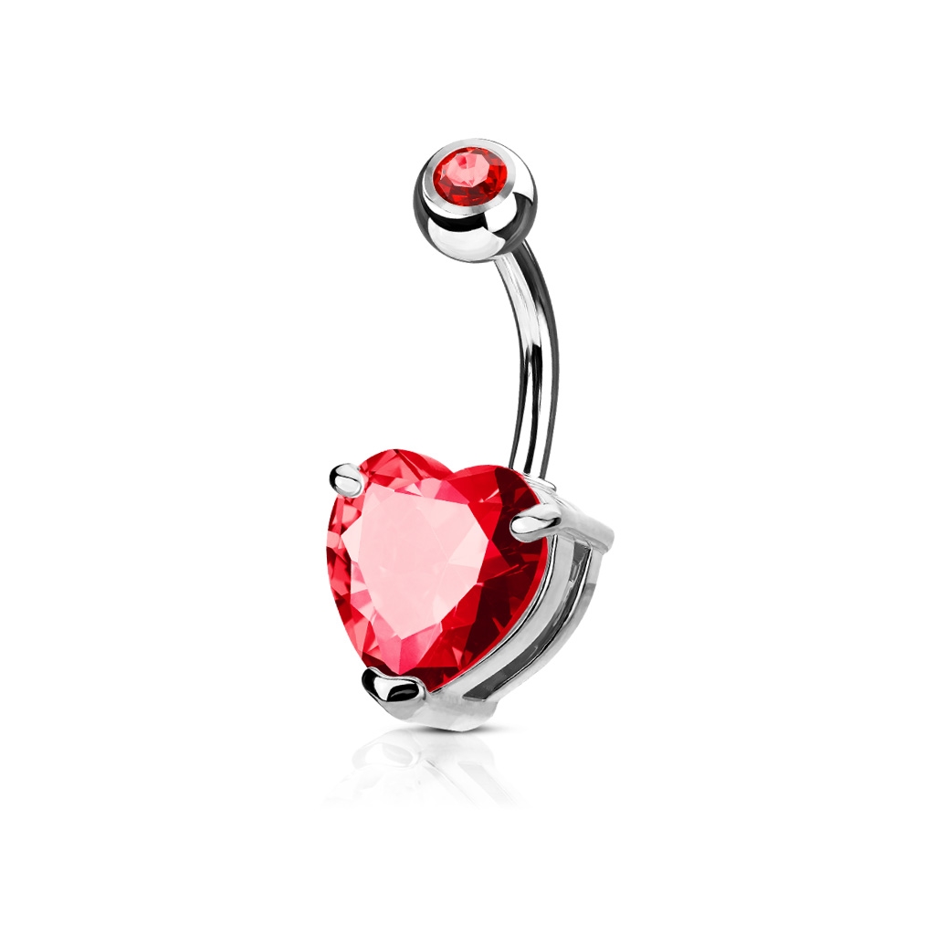 Šperky4U Piercing do pupíku srdce, červený kámen 10 mm - WP01043-R