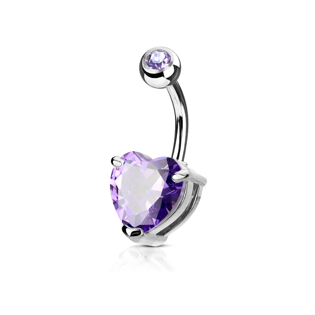 Šperky4U Piercing do pupíku srdce, fialový kámen 10 mm - WP01043-TZ