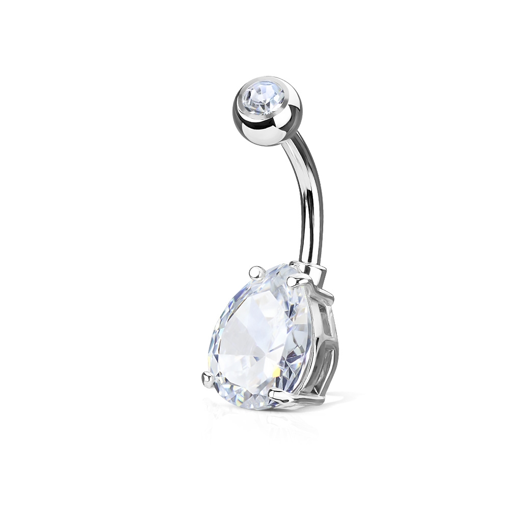 Šperky4U Piercing do pupíku kapka, čirý kámen 10 mm - WP01048-C
