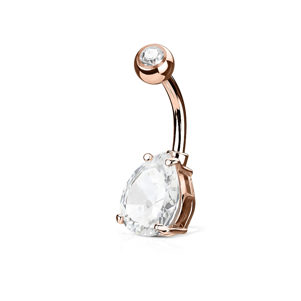 Šperky4U Zlacený piercing do pupíku kapka, čirý kámen 10 mm - WP01048-RDC