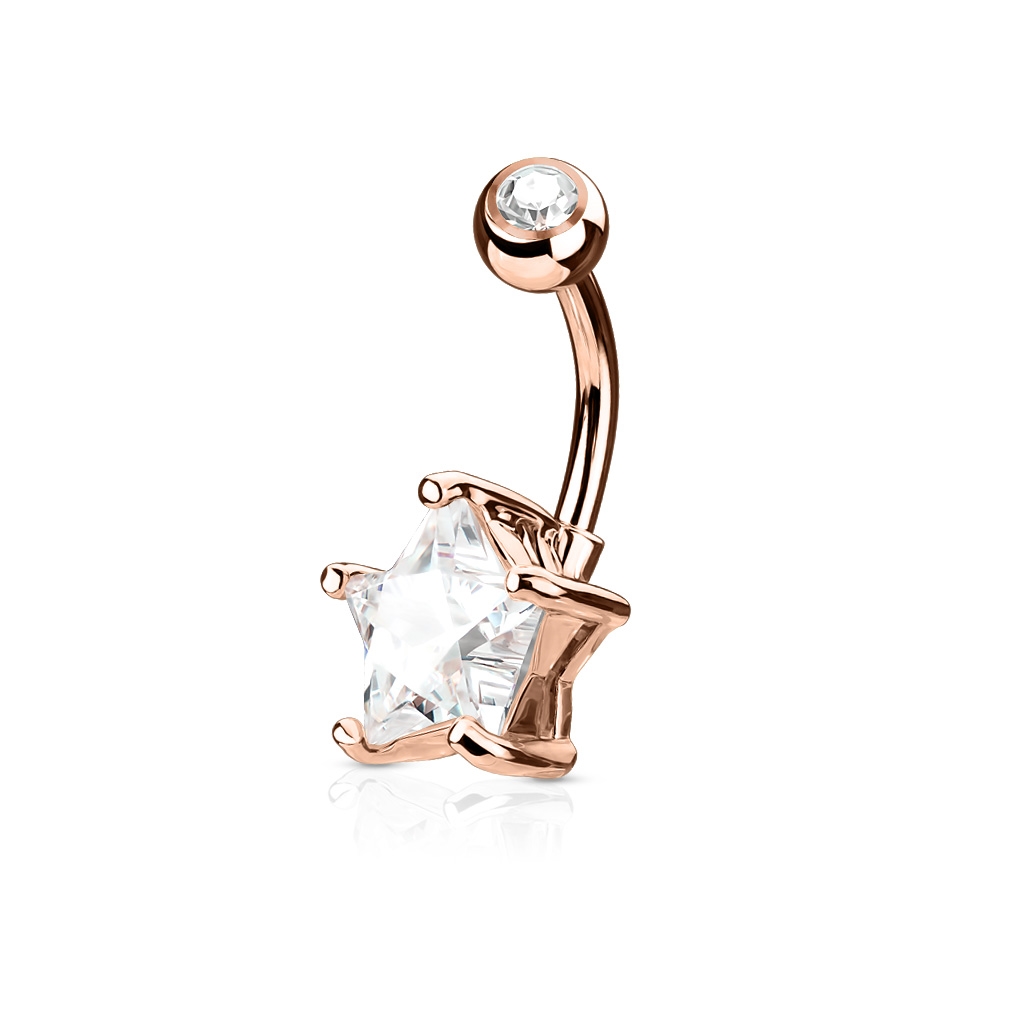 Šperky4U Zlacený piercing do pupíku hvězda, čirý kámen 10 mm - WP01049-RDC