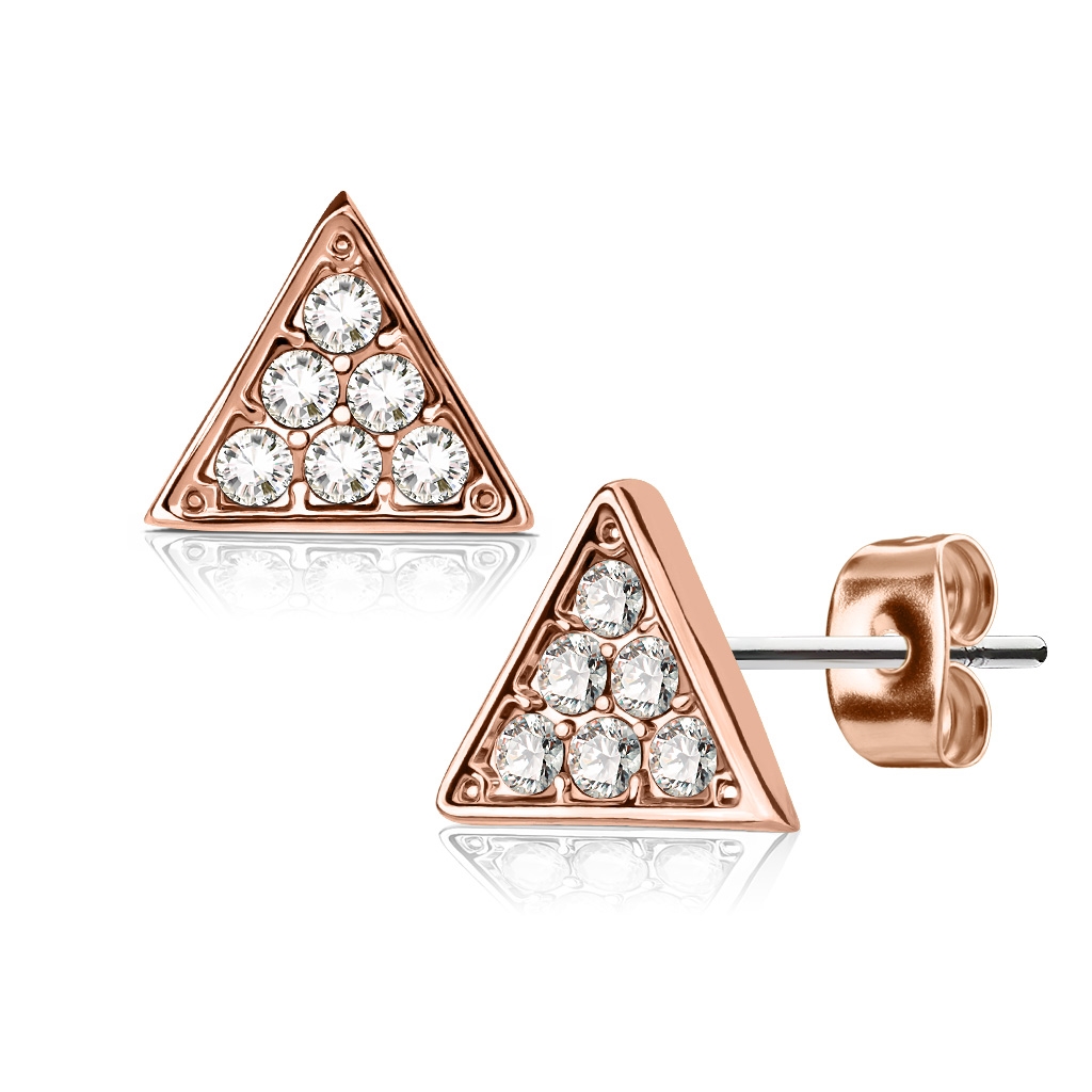 Šperky4U Zlacené trojúhelníkové náušnice se zirkony - BX1043-RD
