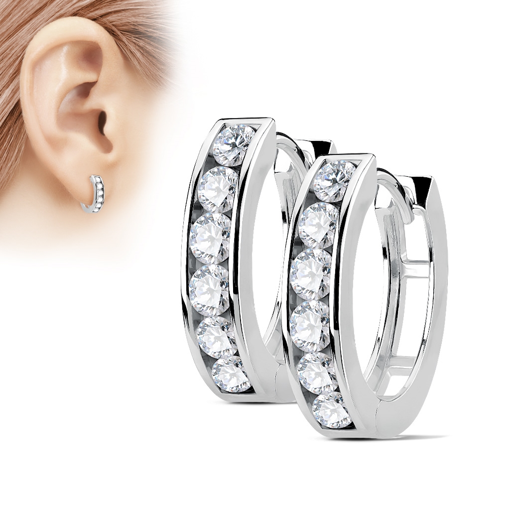 Šperky4U Náušnice kroužky se zirkony - BX1041-C