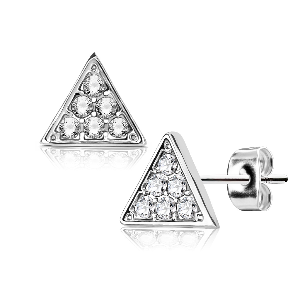 Šperky4U Trojúhelníkové náušnice se zirkony - BX1043-C