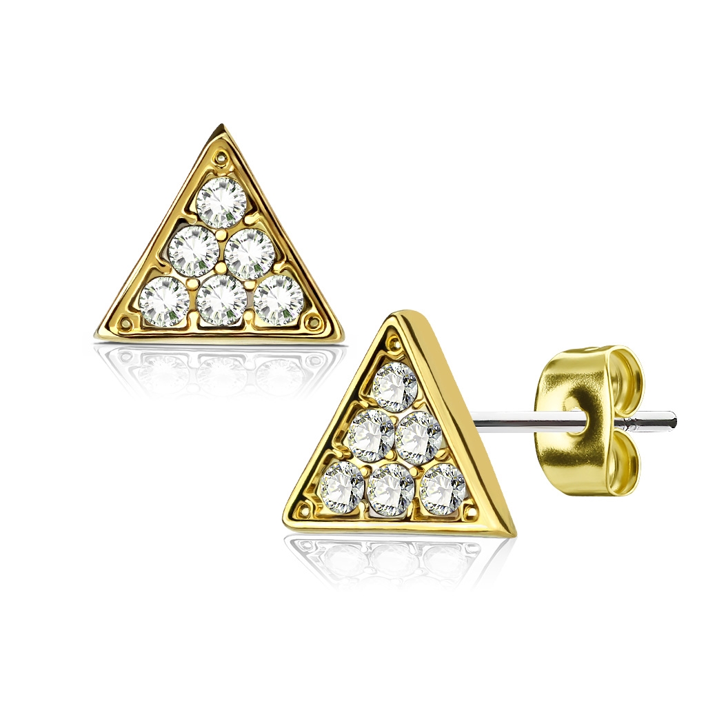 Šperky4U Zlacené trojúhelníkové náušnice se zirkony - BX1043-GD
