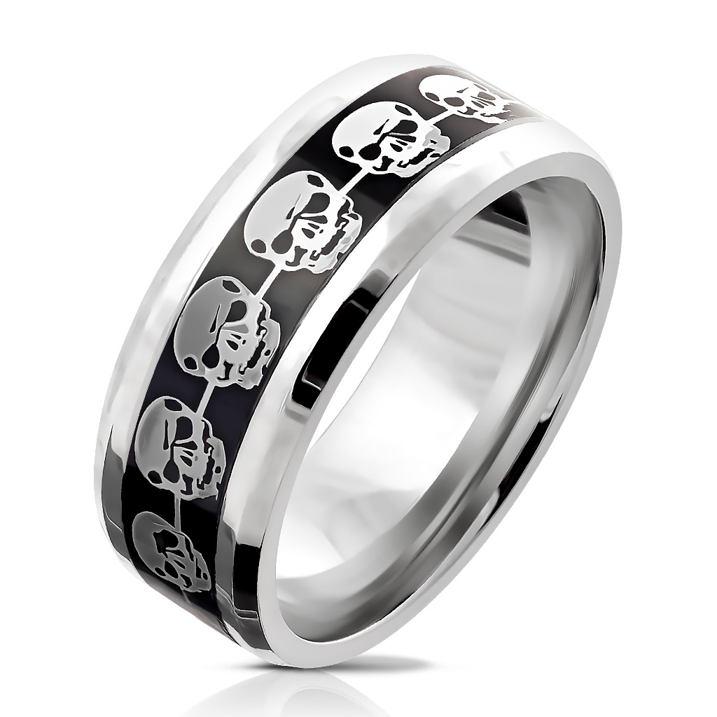 Šperky4U Pánský ocelový prsten s lebkami - velikost 70 - OPR1686-70
