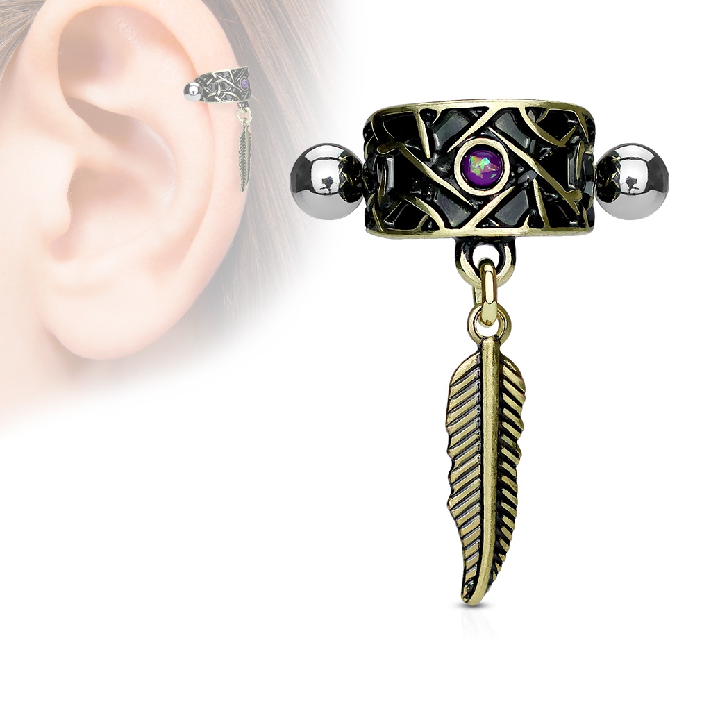 Šperky4U Cartilage piercing do ucha - peříčko - CP1026