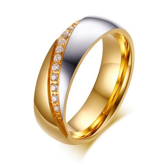 Dámsky oceľový prsteň so zirkónmi, šírka 6 mm, veľ. 52