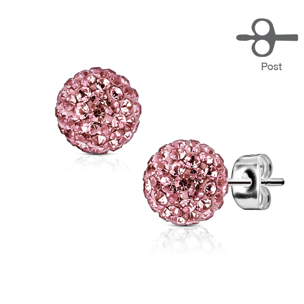 Šperky4U Ocelové náušnice - růžové kamínky - OPN1186-P