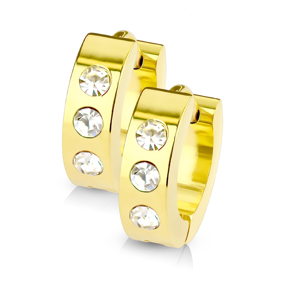 Šperky4U Ocelové náušnice - zlacené kroužky se zirkony - OPN1214-GD