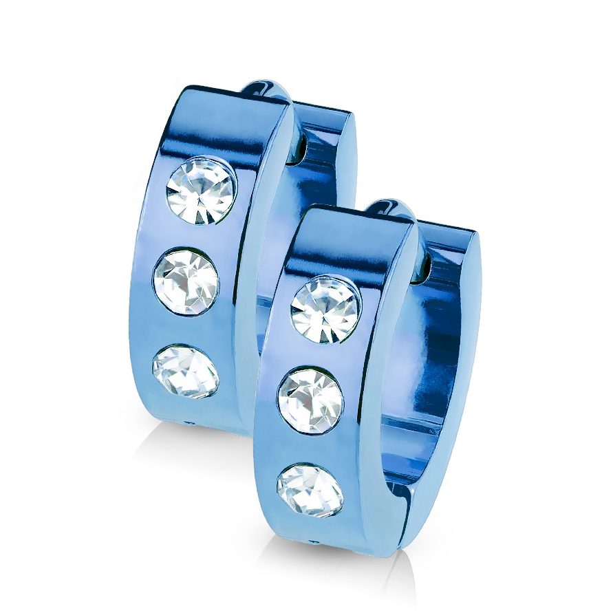 Šperky4U Ocelové náušnice - modré kroužky se zirkony - OPN1214-B
