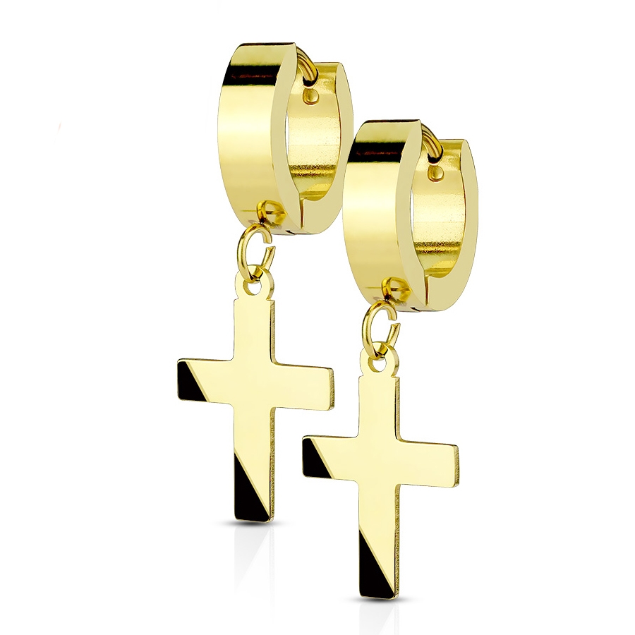 Šperky4U Ocelové náušnice - křížky zlacené - OPN1398-GD