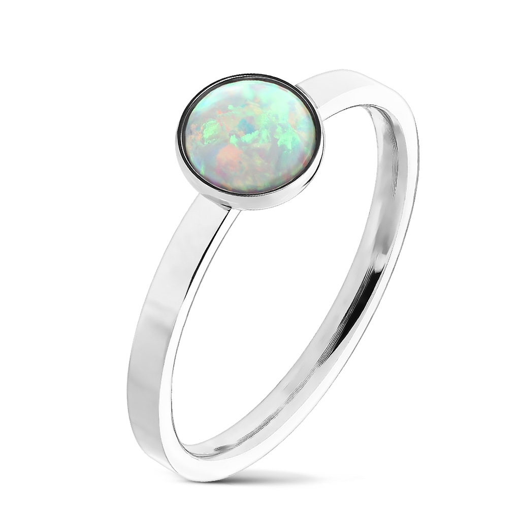 Oceľový prsteň s okrúhlym opálom