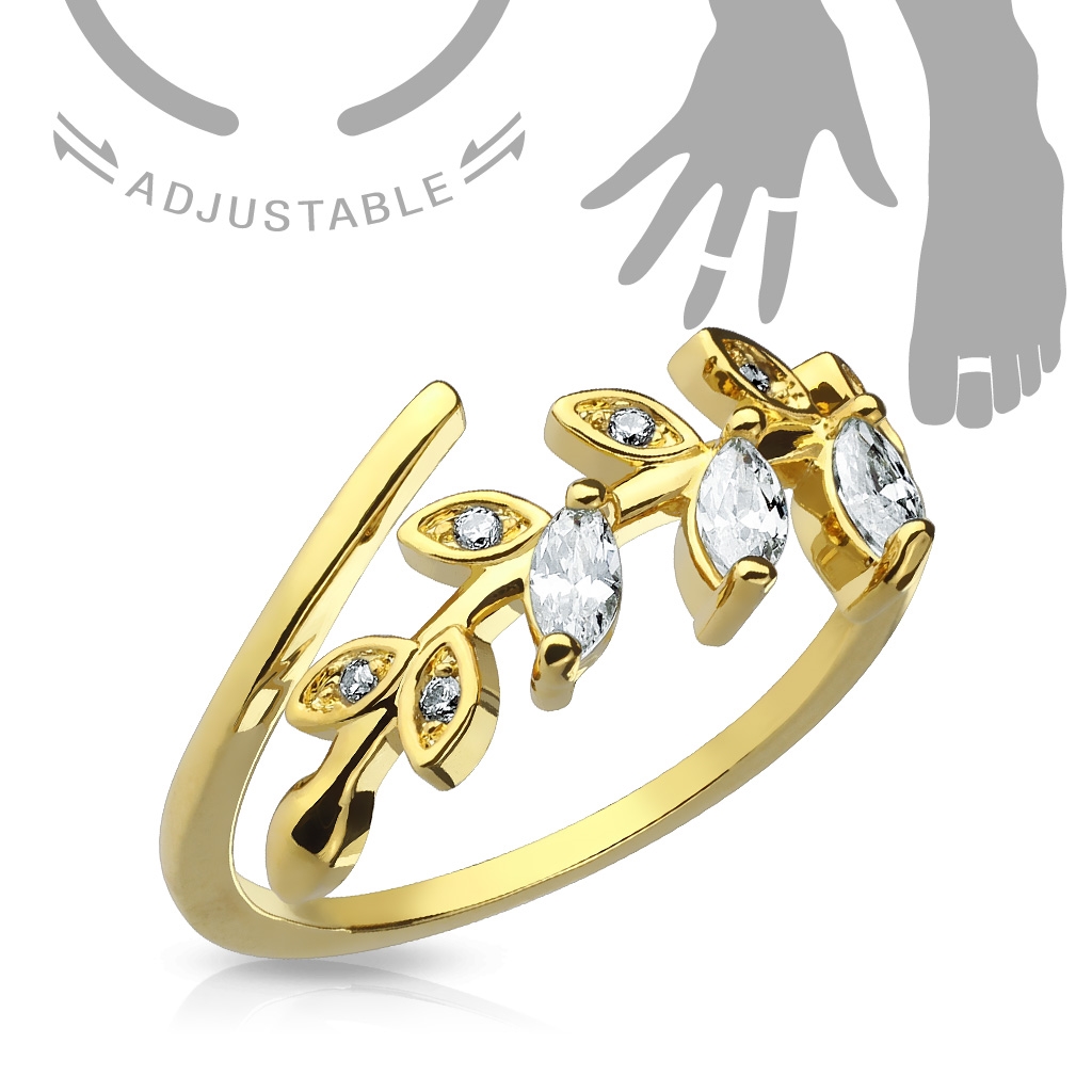 Šperky4U Zlacený prsten na nohu - větvička se zirkony - velikost universální - PNB1019-GD