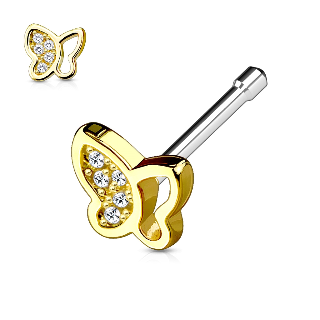 Šperky4U Zlacený piercing do nosu - motýlek - N0049-GDC