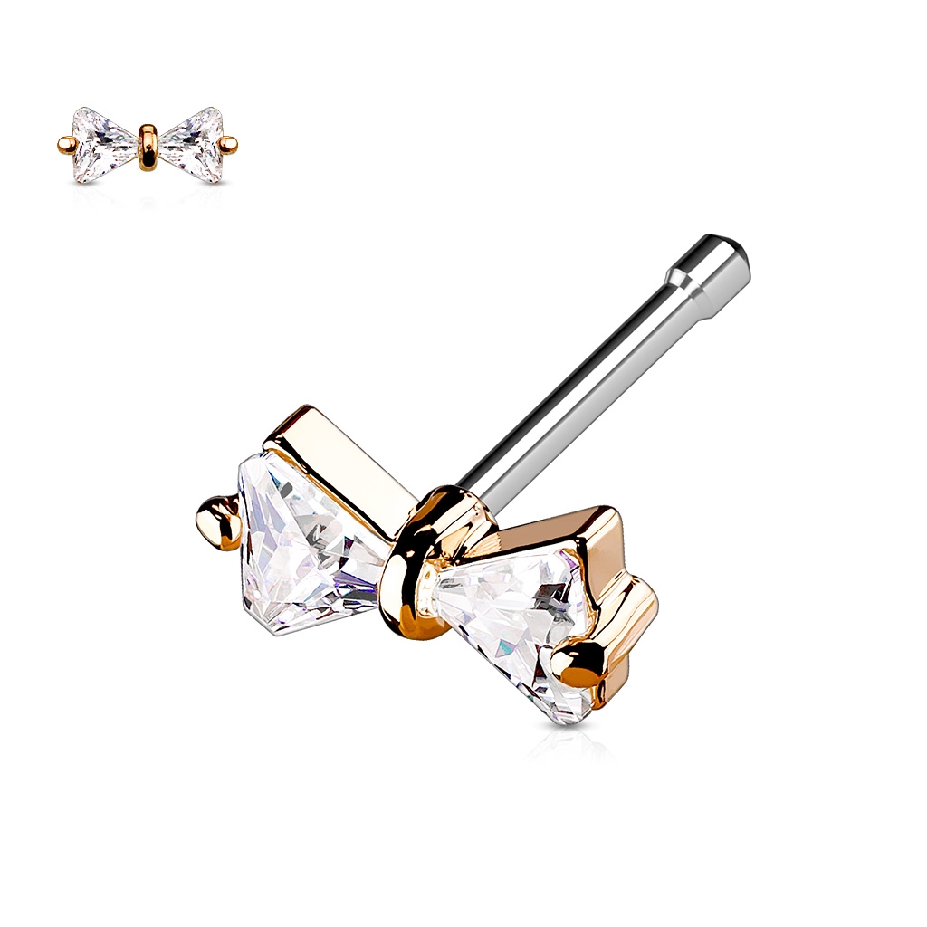 Šperky4U Zlacený piercing do nosu - mašlička - N0051-RDC