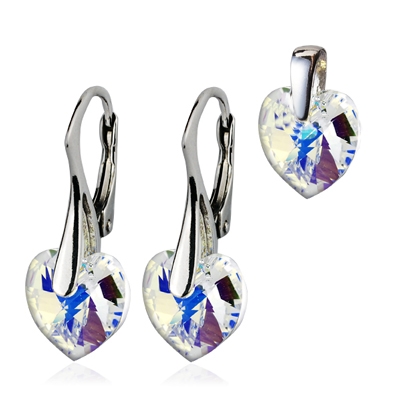 Šperky4U Stříbrné náušnice a přívěšek srdíčka s krystaly Crystals from Swarovski® Crystal AB - ZB3577-AB