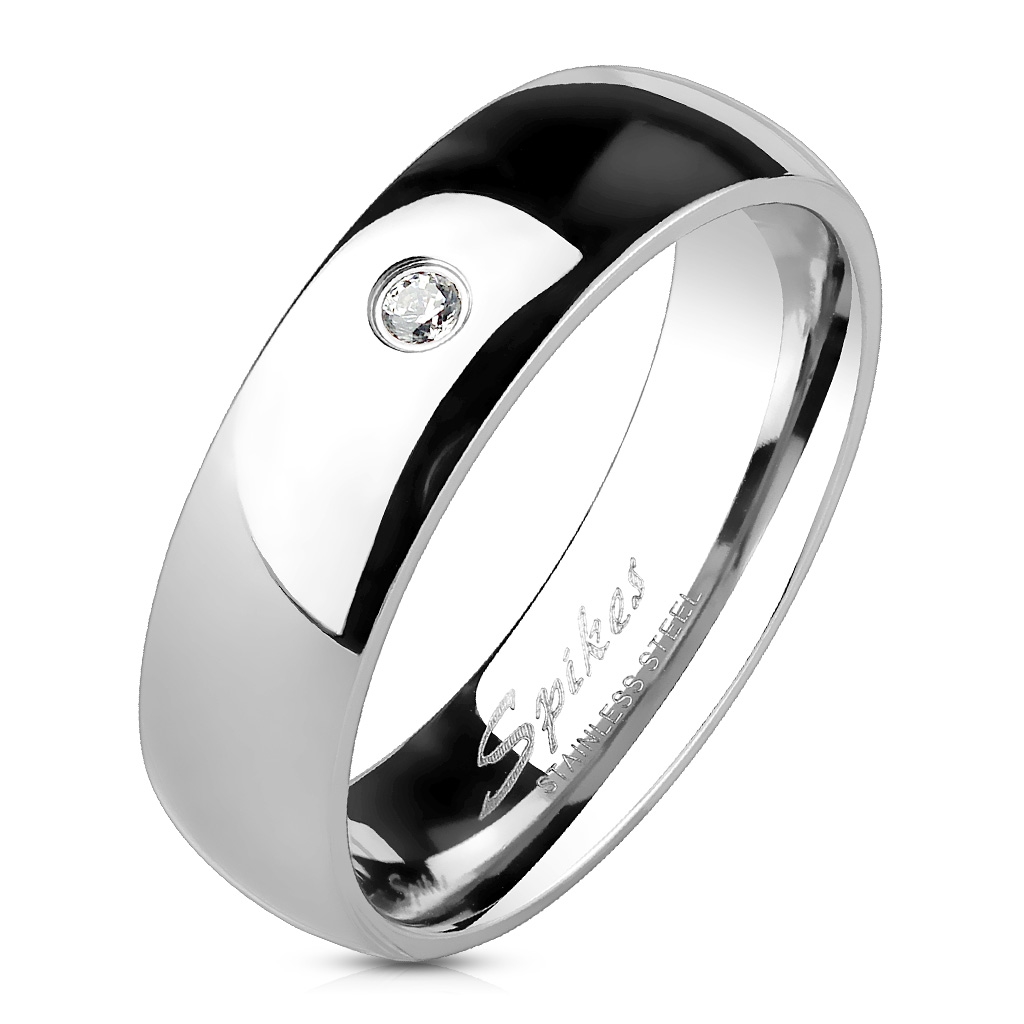 Oceľový prsteň so zirkónom, šírka 6 mm