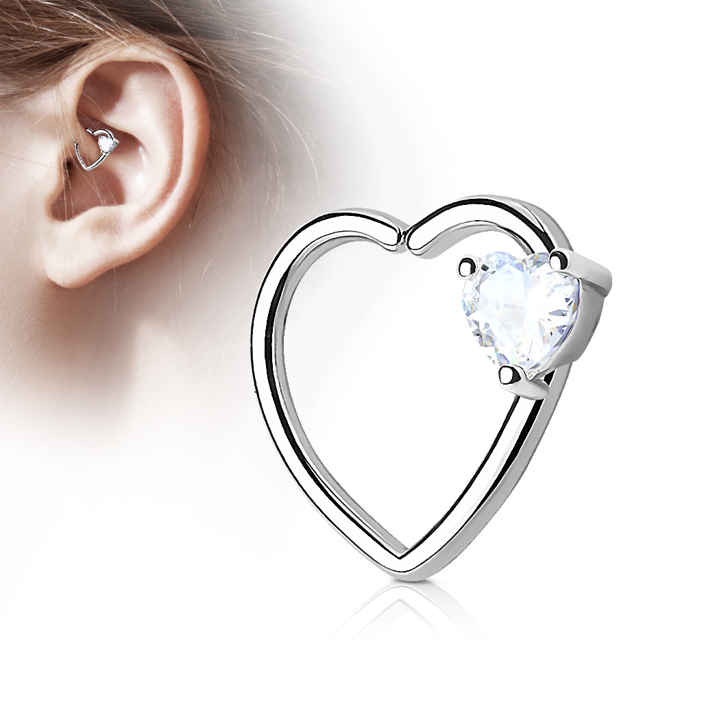 Šperky4U Piercing do nosu/ucha srdce, čirý kamínek - N0058-C