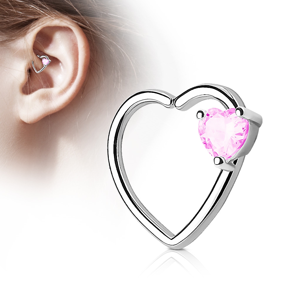 Piercing do nosa / ucha srdce, ružový kamienok