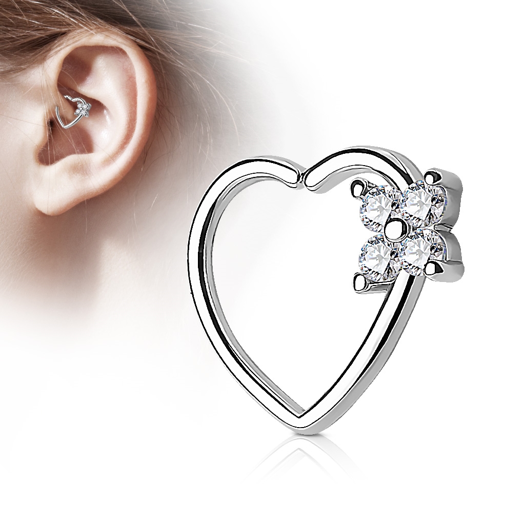 Šperky4U Piercing do nosu/ucha srdce, čiré kamínky - N0059-C