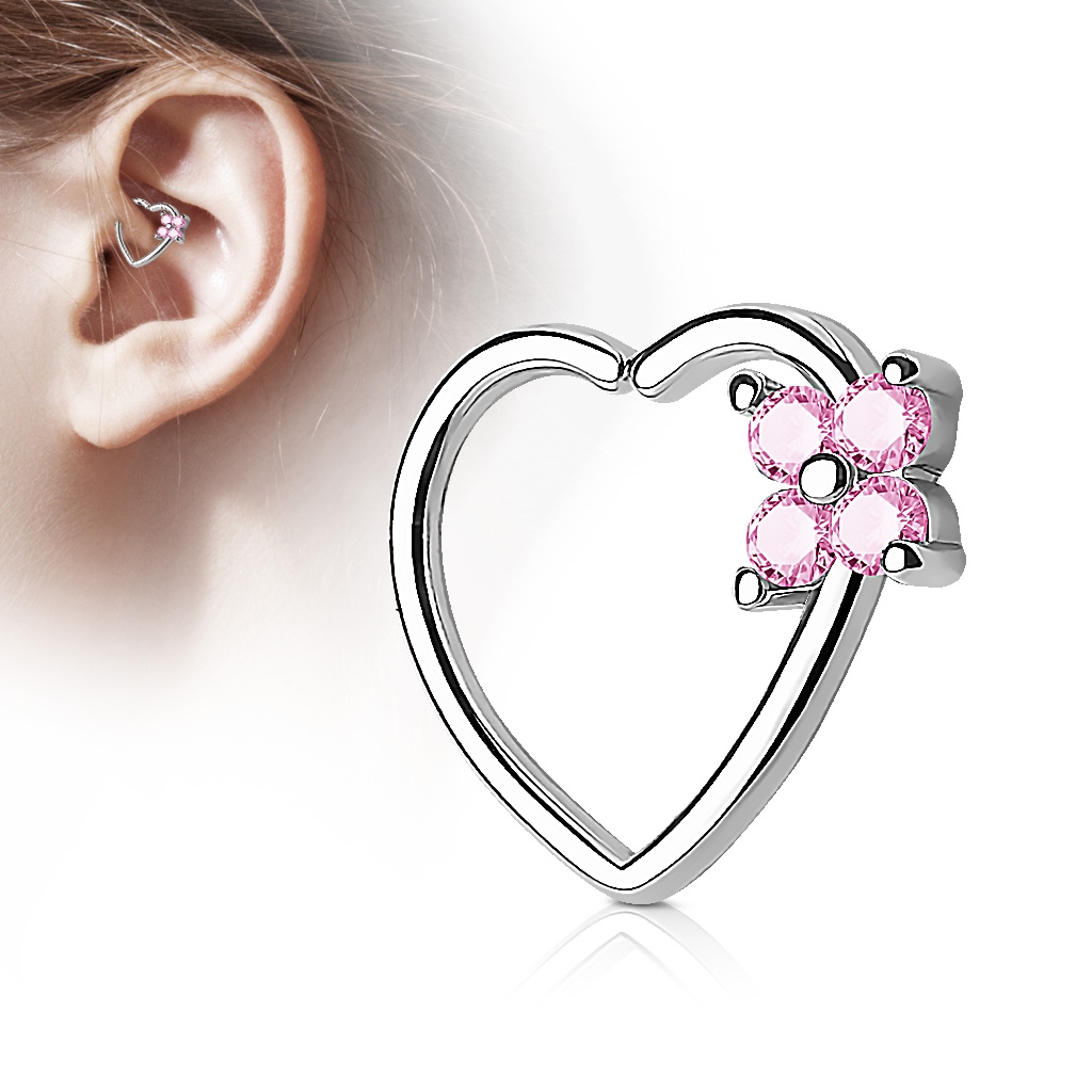 Piercing do nosa / ucha srdce, ružové kamienky