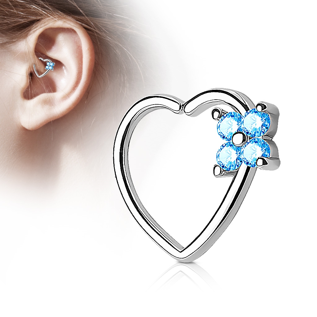 Šperky4U Piercing do nosu/ucha srdce, tyrkysové kamínky - N0059-Q
