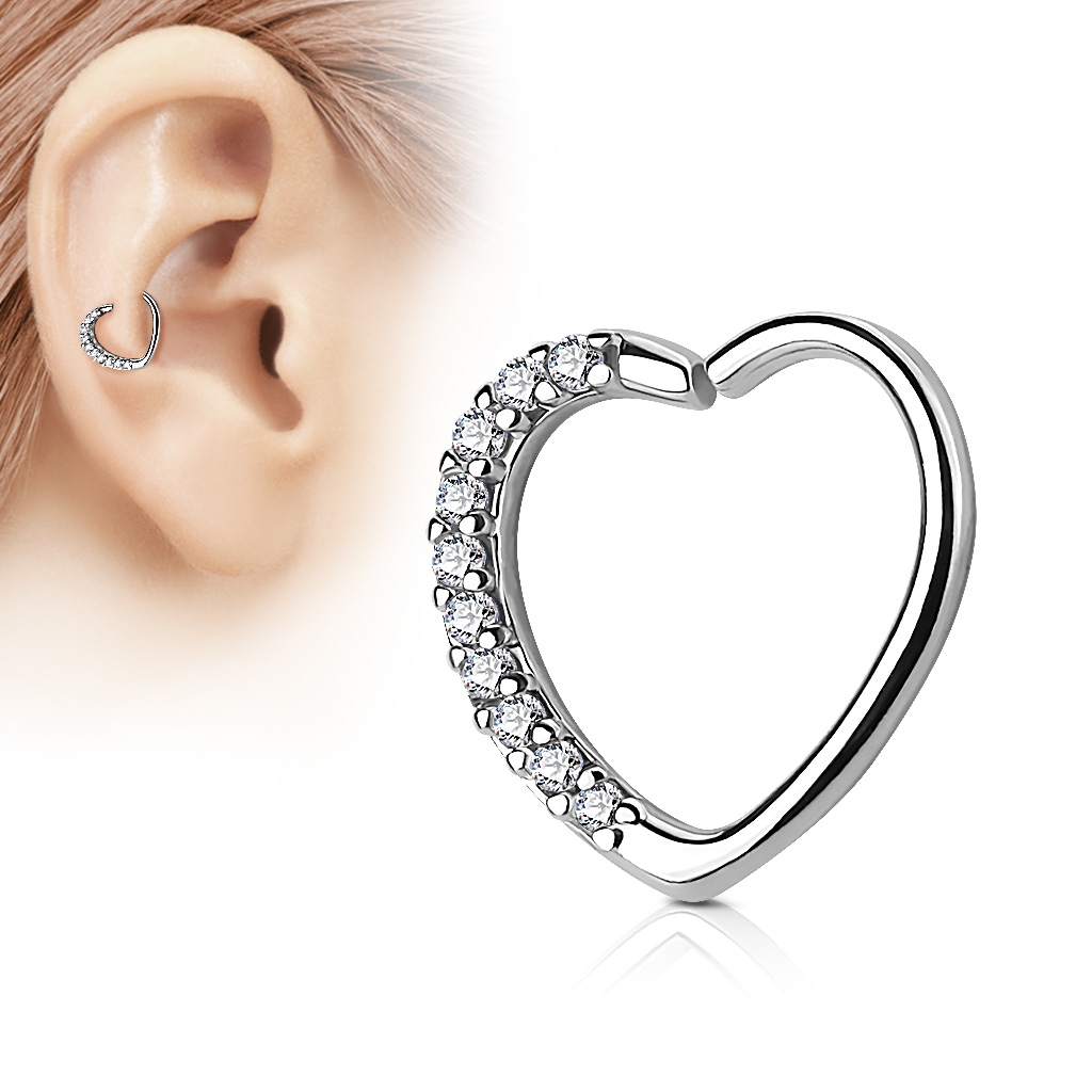 Šperky4U Piercing do nosu/ucha srdce, čiré kamínky - N0060P-C