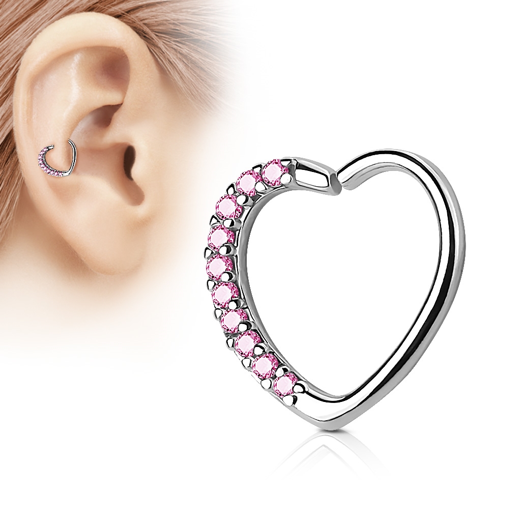 Šperky4U Piercing do nosu/ucha srdce, růžové kamínky - N0060P-P