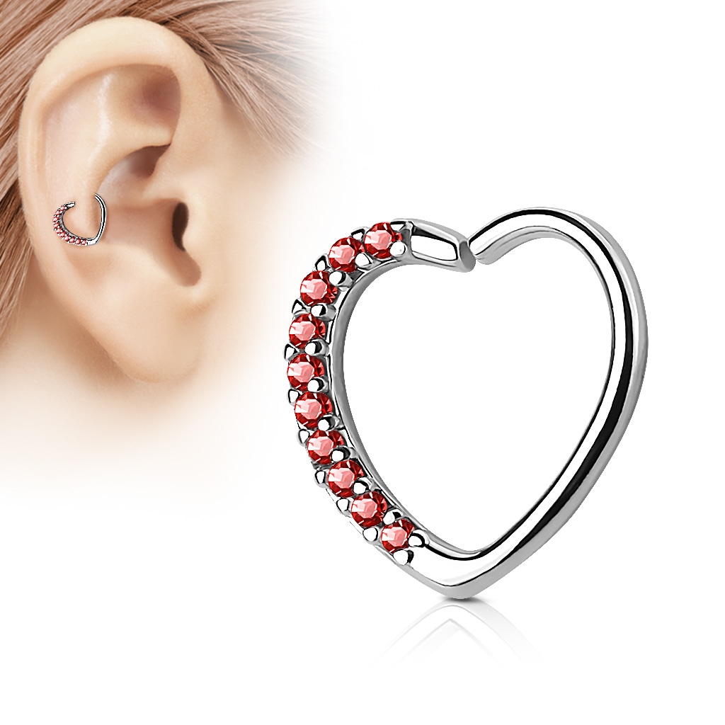Šperky4U Piercing do nosu/ucha srdce, červené kamínky - N0060P-R