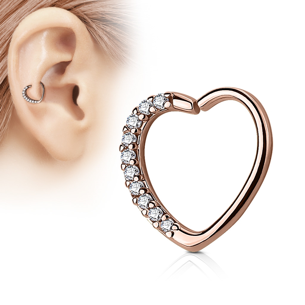 Šperky4U Zlacený piercing do nosu/ucha srdce, čiré kamínky - N0060P-RDC