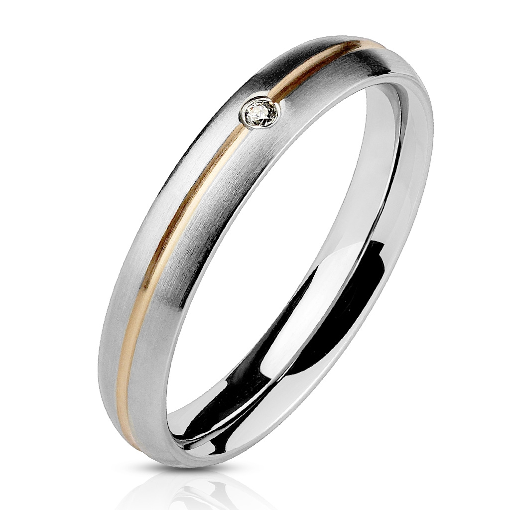 Šperky4U OPR0028 Dámský ocelový prsten matný se zirkonem - velikost 52 - OPR0028-4GD-52