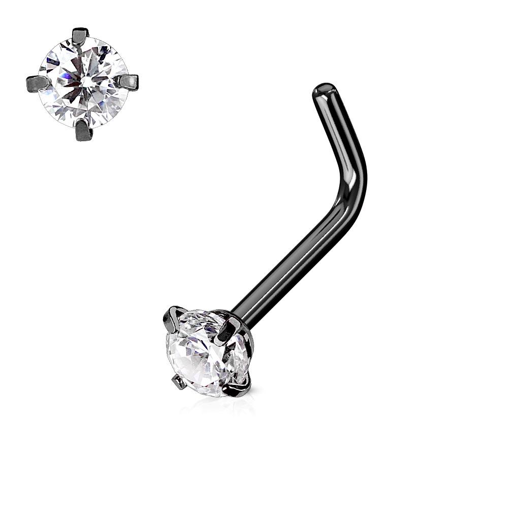 Šperky4U Černý piercing do nosu, čirý kamínek - N0066-KC