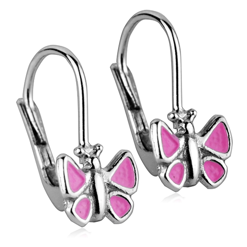 Šperky4U Dívčí stříbrné náušnice - růžoví motýlci - ZB53318