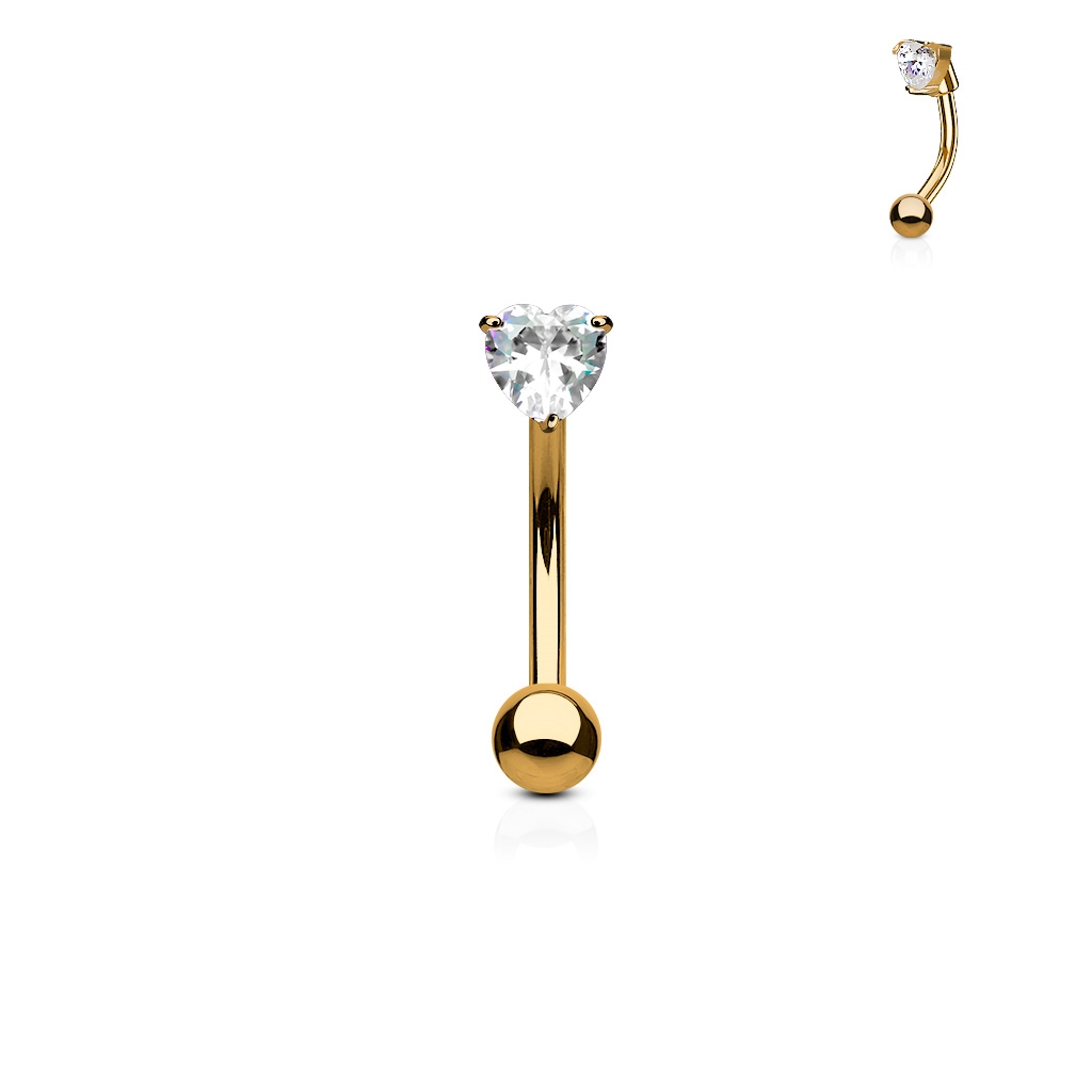Šperky4U Zlacený piercing do obočí - zirkon, čirá barva - OB1003-RDC