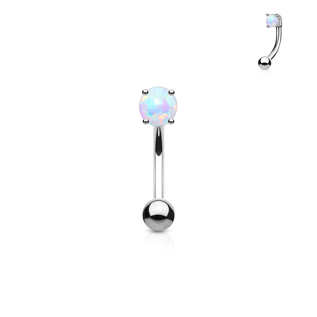 Šperky4U Piercing do obočí - opál, bílá barva - OB1007-WH