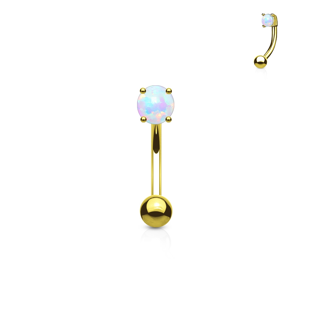 Šperky4U Zlacený piercing do obočí - opál, bílá barva - OB1007-GD