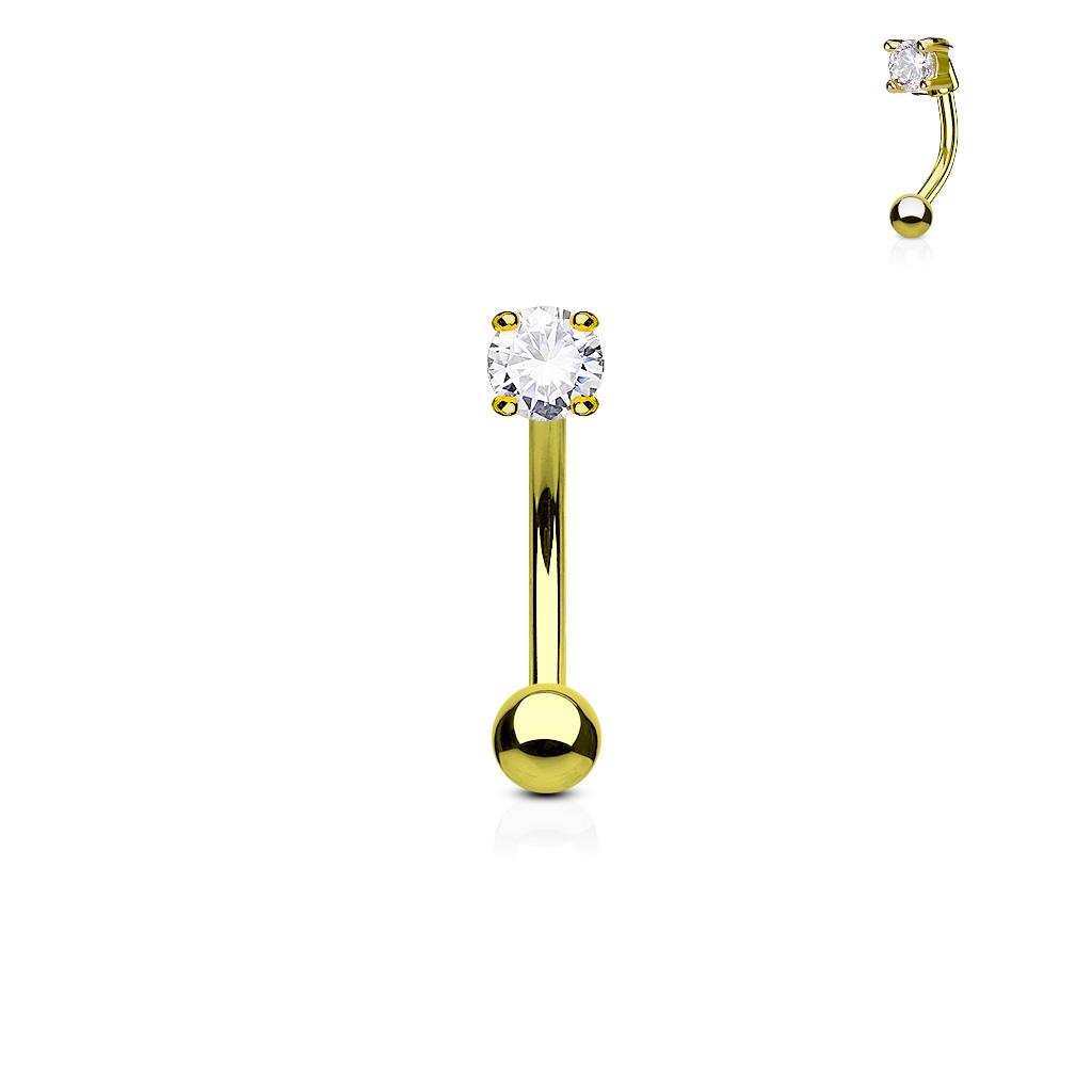 Šperky4U Zlacený piercing do obočí - zirkon, čirá barva - OB1002-GDC