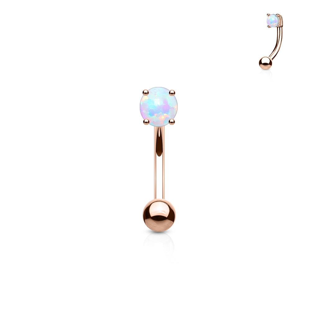 Šperky4U Zlacený piercing do obočí - opál, bílá barva - OB1007-RD