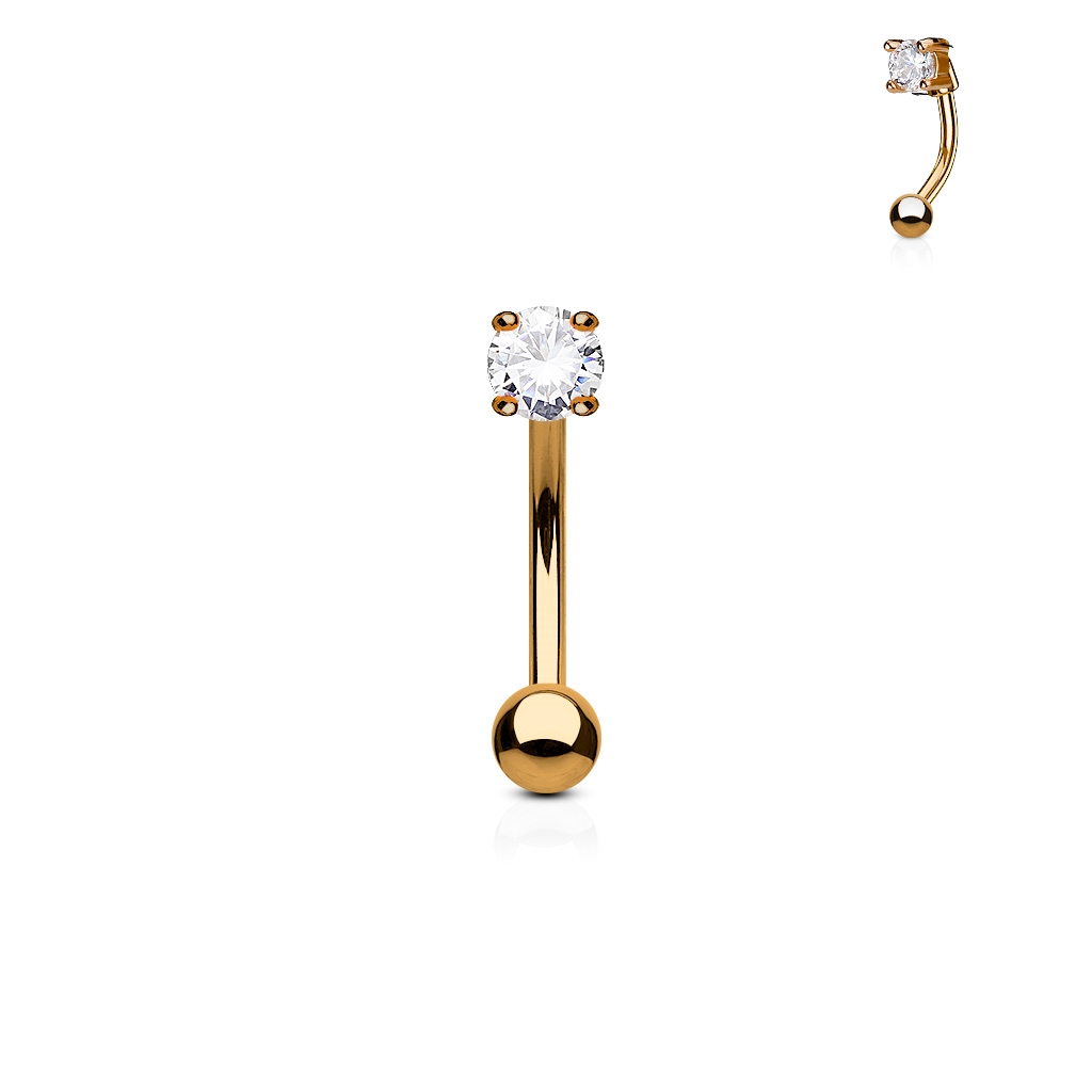 Šperky4U Zlacený piercing do obočí - zirkon, čirá barva - OB1002-RDC