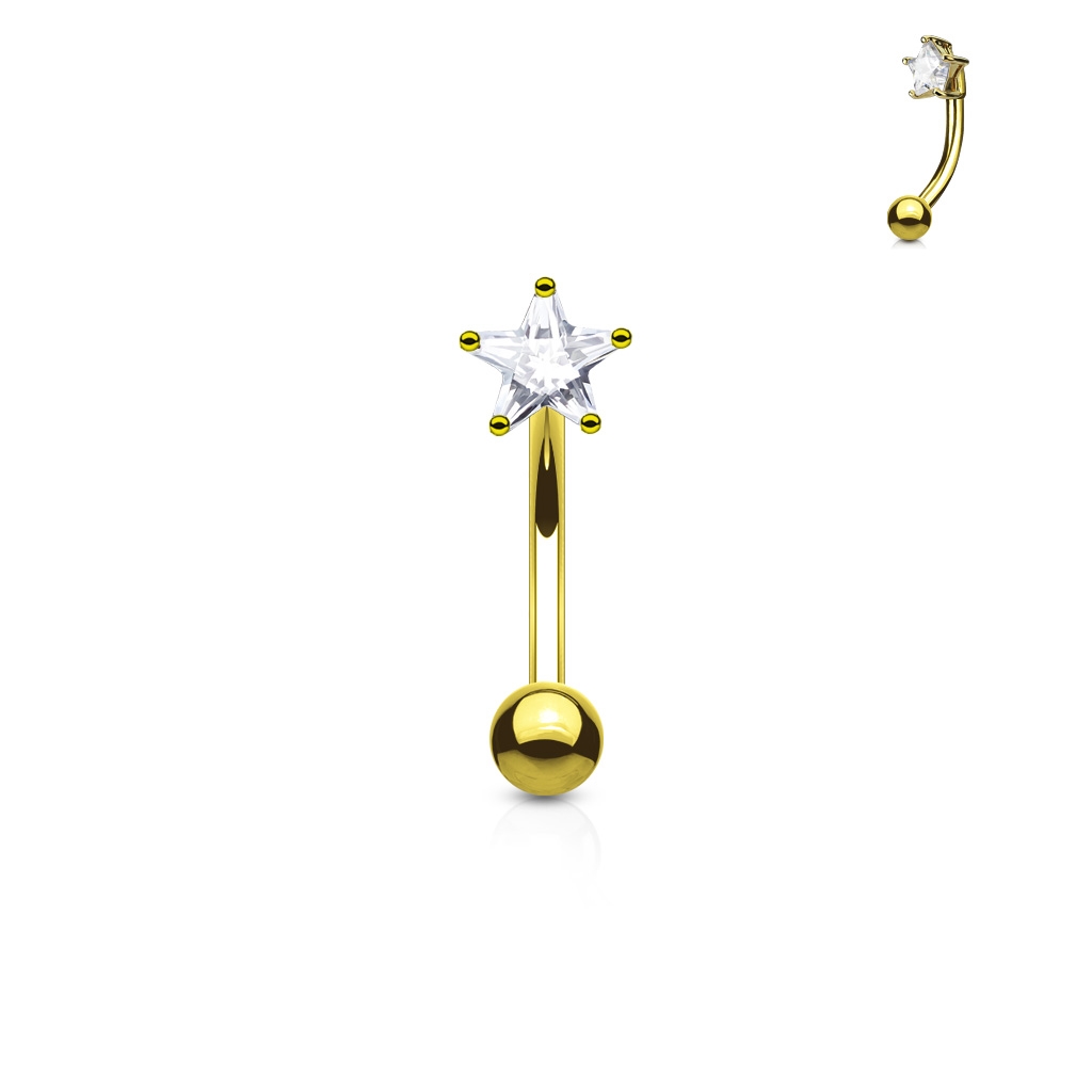 Šperky4U Zlacený piercing do obočí - zirkon, čirá barva - OB1004-GDC