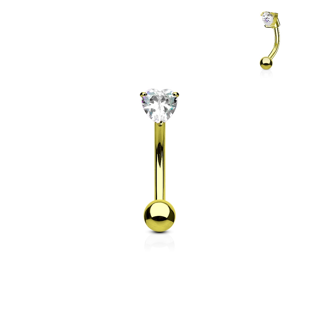 Šperky4U Zlacený piercing do obočí - zirkon, čirá barva - OB1003-GDC