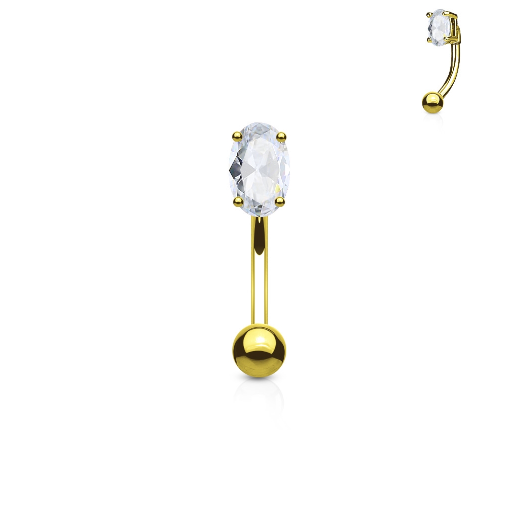 Šperky4U Zlacený piercing do obočí - zirkon, čirá barva - OB1006-GD