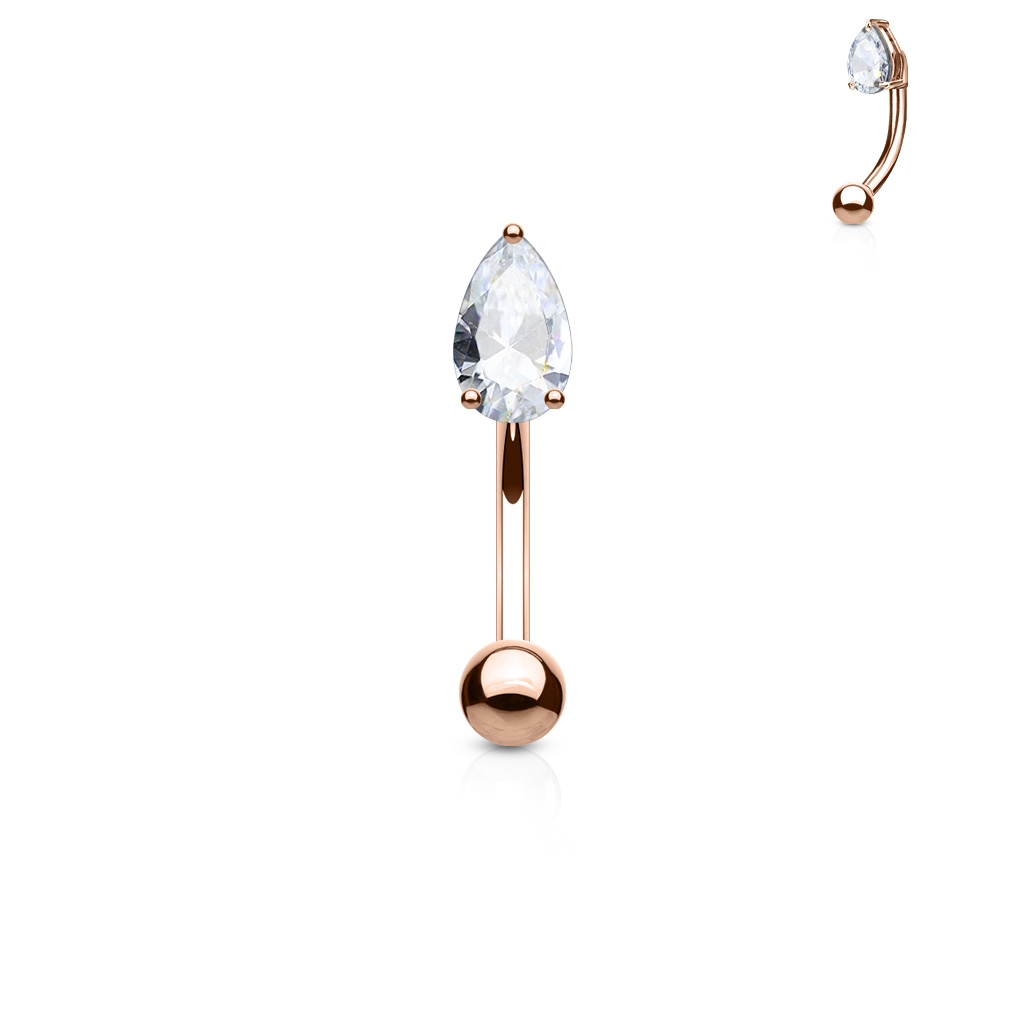 Šperky4U Zlacený piercing do obočí - zirkon, čirá barva - OB1005-RD