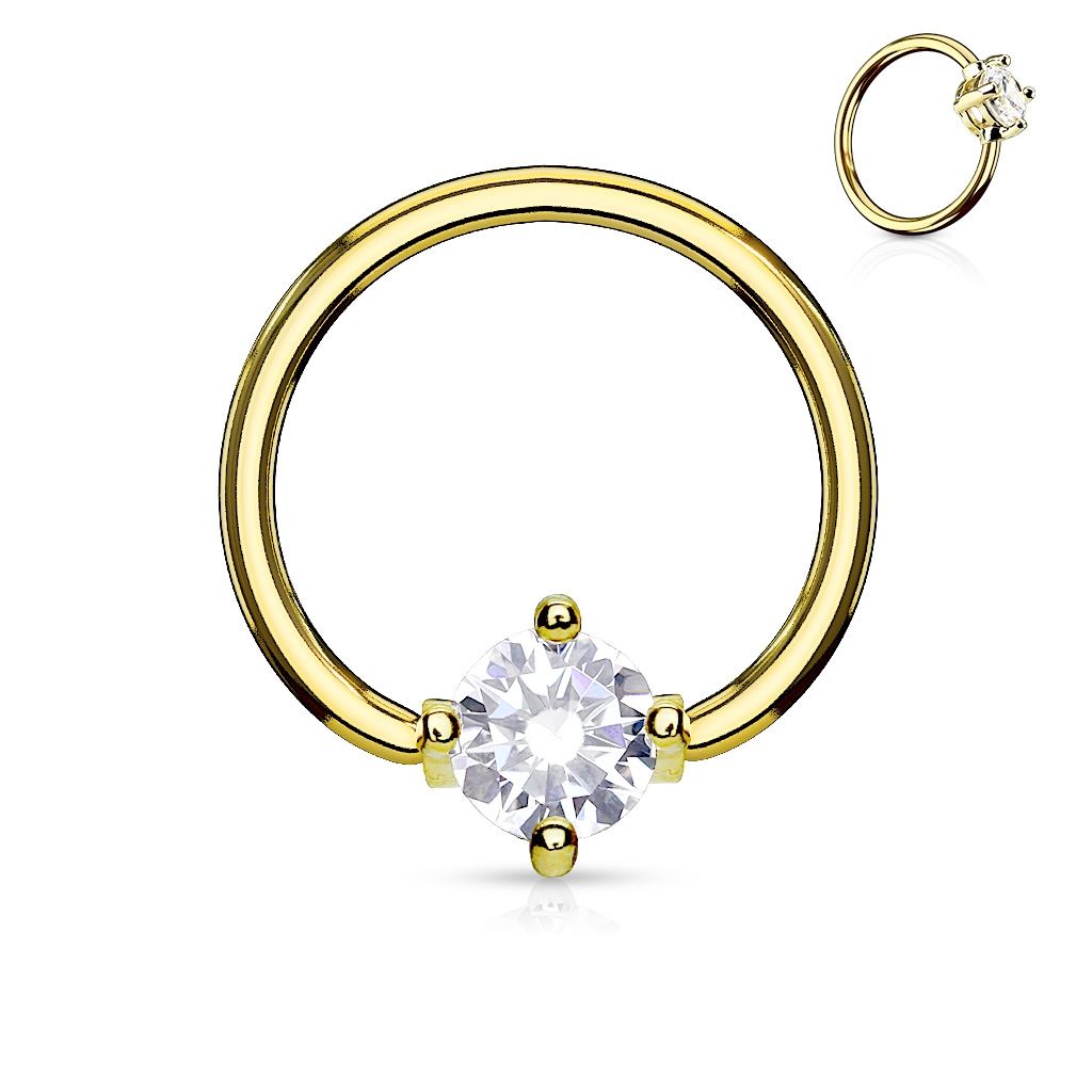 Šperky4U Zlacený piercing - kruh s kamínkem, čirá barva - K1021-GDC